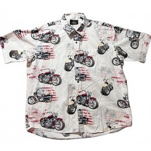 RedHead XXL Motorcycle Print Short Sleeve Button Up Shirt Biker Graphic